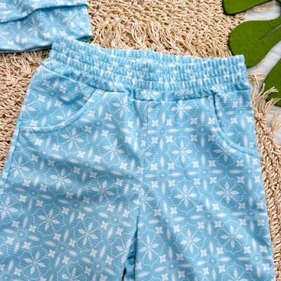 Conj. Bata e Calça Pantacourt Floral - Azul